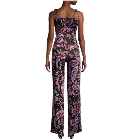 NWT WeWoreWhat Danielle Bernstein Black Paisley satin pull on jumpsuit - Picture 4 of 4